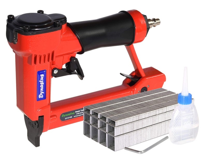 Dynastus Pneumatic Upholstery Staple Gun, 21 Gauge 1/2" Wide Crown Air Stapler Kit, by 1/4-Inch to 5/8-Inch, 1/4-Inch to 5/8-Inch, with 3000 Staples - Image 1
